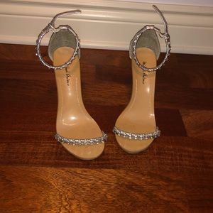 Michael Antonio silver heels with silver crystals